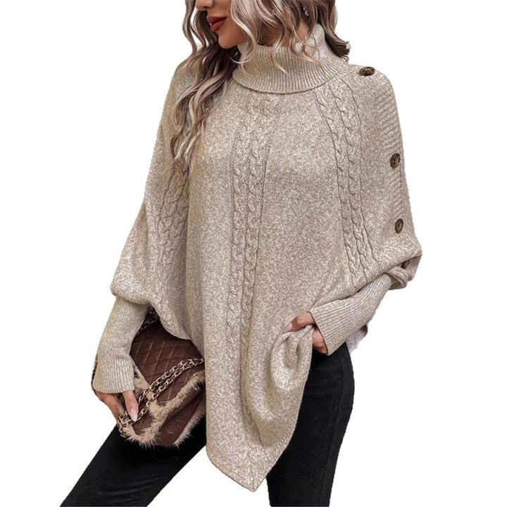 Dam Oversized Stickad Pullover med Rullkrage och Knapppdetaljer Mirla-Eva Jonsson