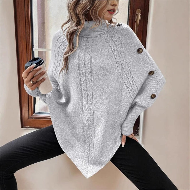 Dam Oversized Stickad Pullover med Rullkrage och Knapppdetaljer Mirla-Eva Jonsson