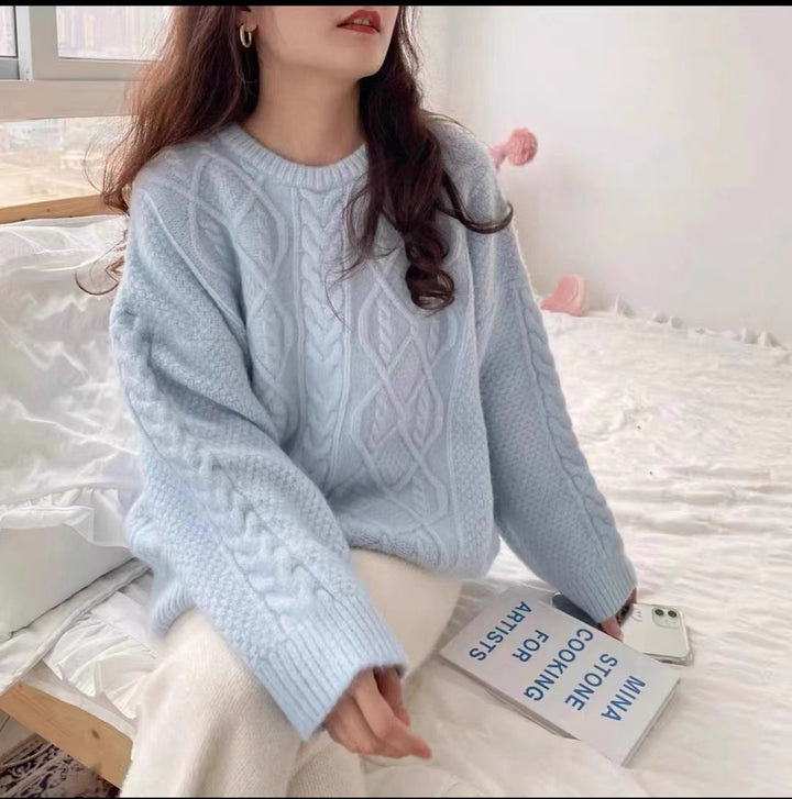 Dam Oversized Stickad Tröja med Flätmönster Eva Jonsson-Eva Jonsson