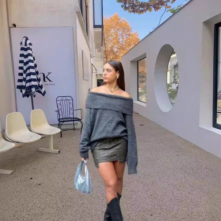 Dam Oversized Stickad tröja med off-shoulder design Mirla-Eva Jonsson