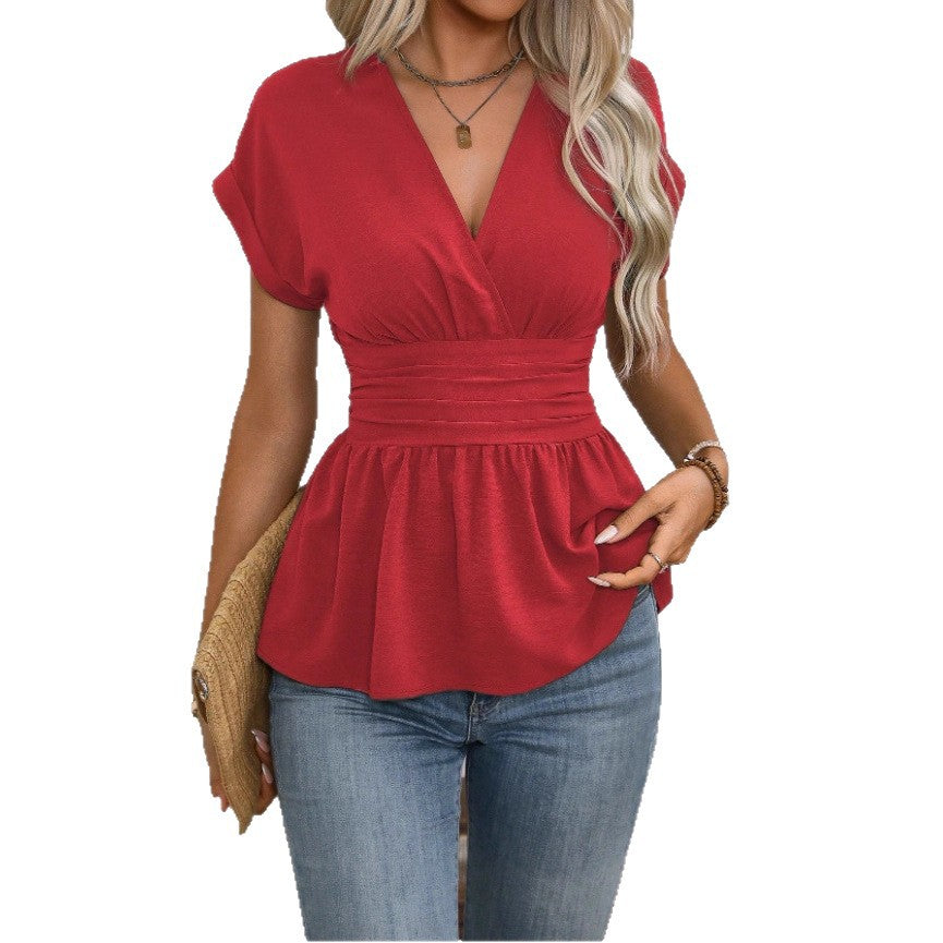 Dam Peplum-blus med V-ringning och midjebälte Mirla-Eva Jonsson