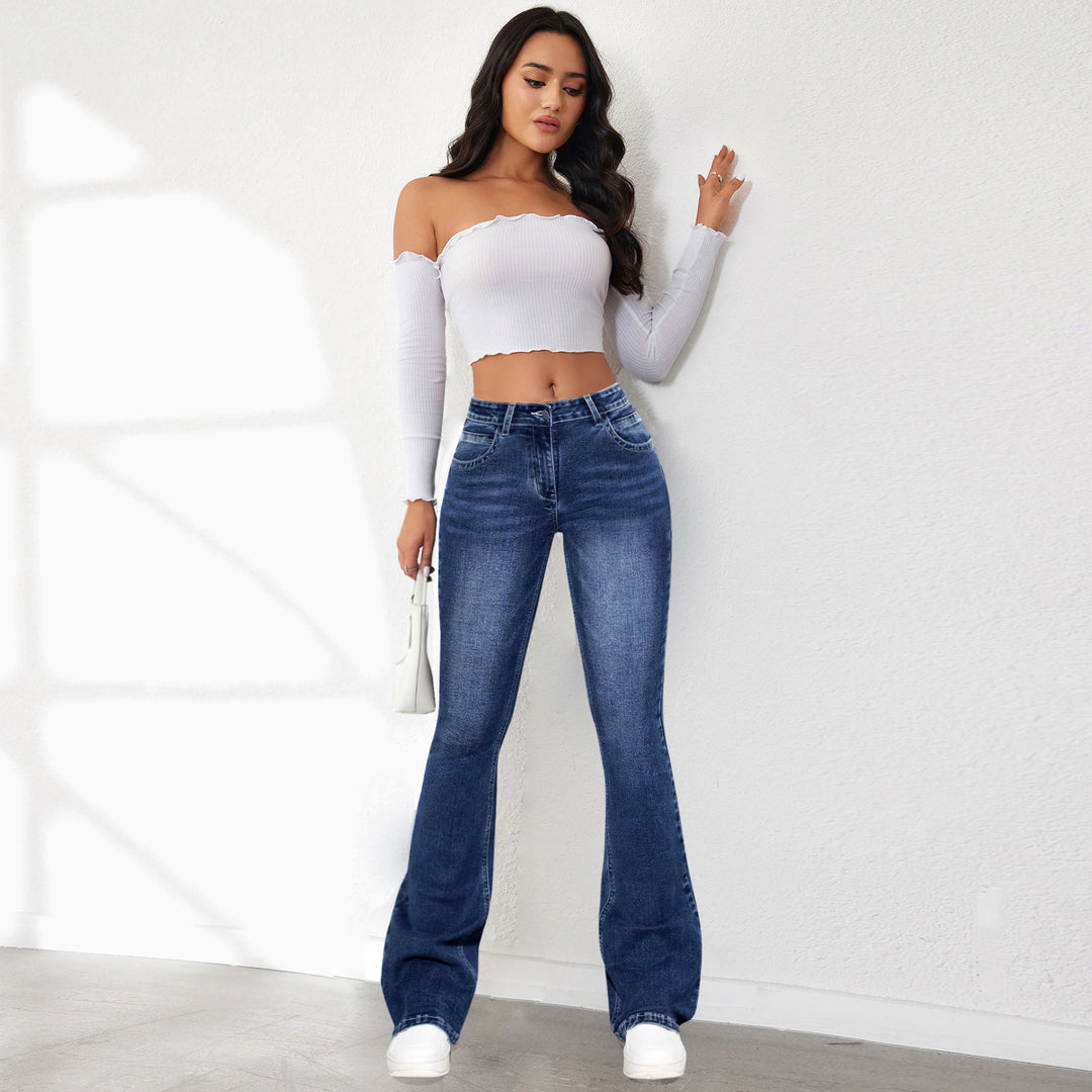Dam Retro Utvikta Jeans i klassisk design med hög midja-Eva Jonsson