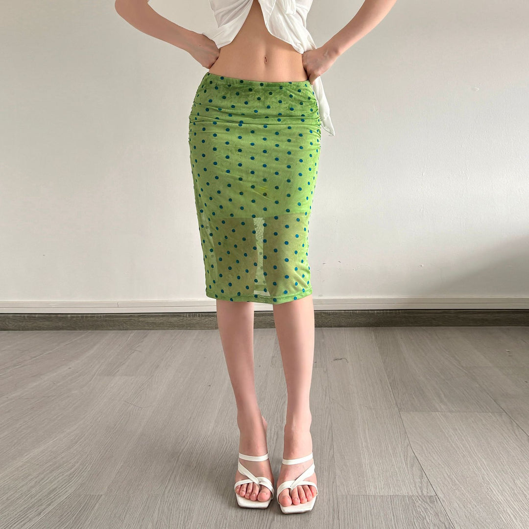 Dam Ruffle Skirt med lekfullt prickdesign och transparent nederkant Mirla-Eva Jonsson