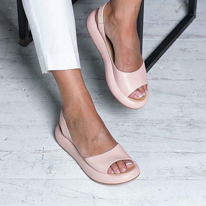 Dam Sandaler | Elastisk Rem | Öppen Tå | Platta Sandaler | Sommarsandaler-Eva Jonsson