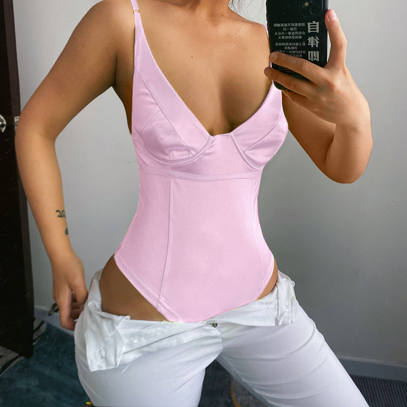 Dam Satin Bustier Top med djupt V-ringad neck och elegant passform Mirla-Eva Jonsson