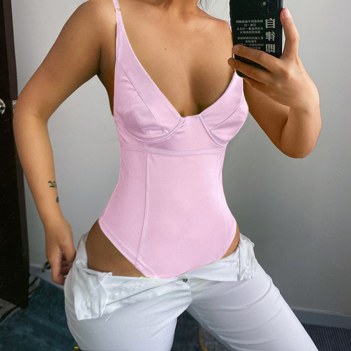 Dam Satin Bustier Top med djupt V-ringad neck och elegant passform Mirla-Eva Jonsson
