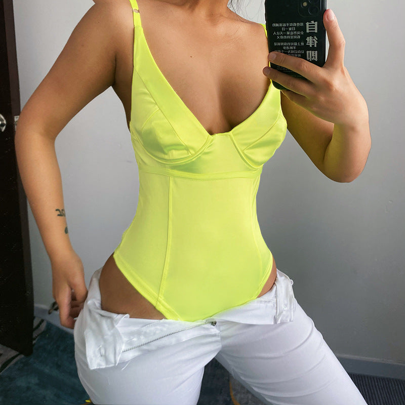 Dam Satin Bustier Top med djupt V-ringad neck och elegant passform Mirla-Eva Jonsson