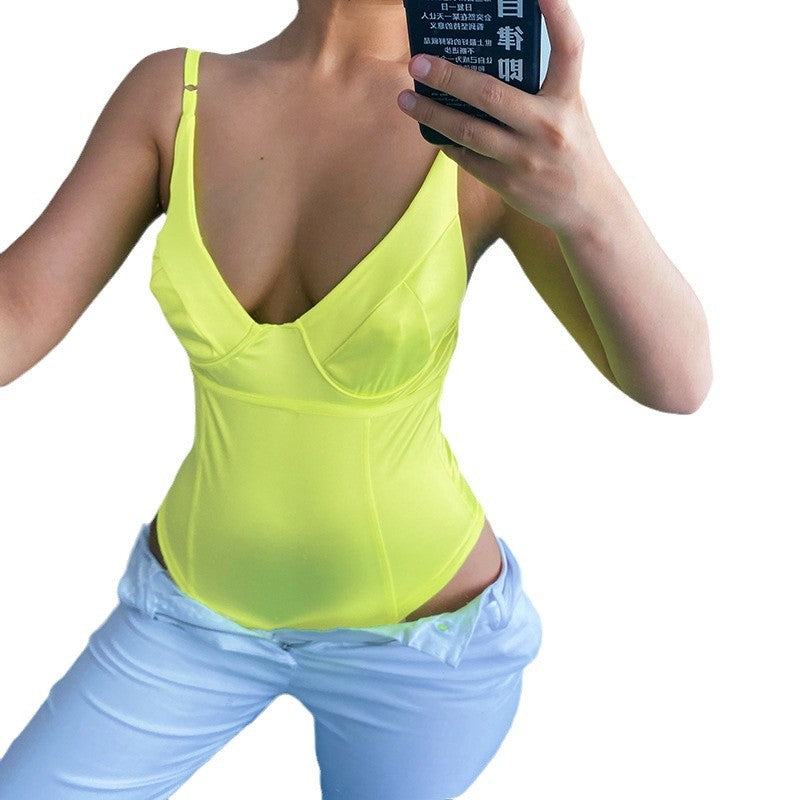Dam Satin Bustier Top med djupt V-ringad neck och elegant passform Mirla-Eva Jonsson