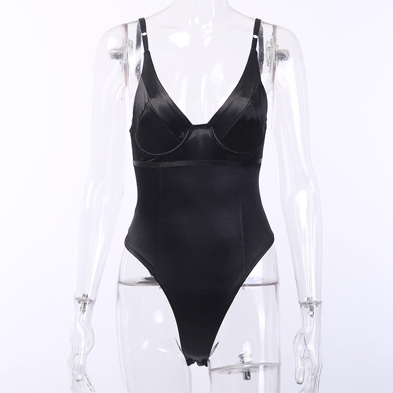 Dam Satin Bustier Top med djupt V-ringad neck och elegant passform Mirla-Eva Jonsson