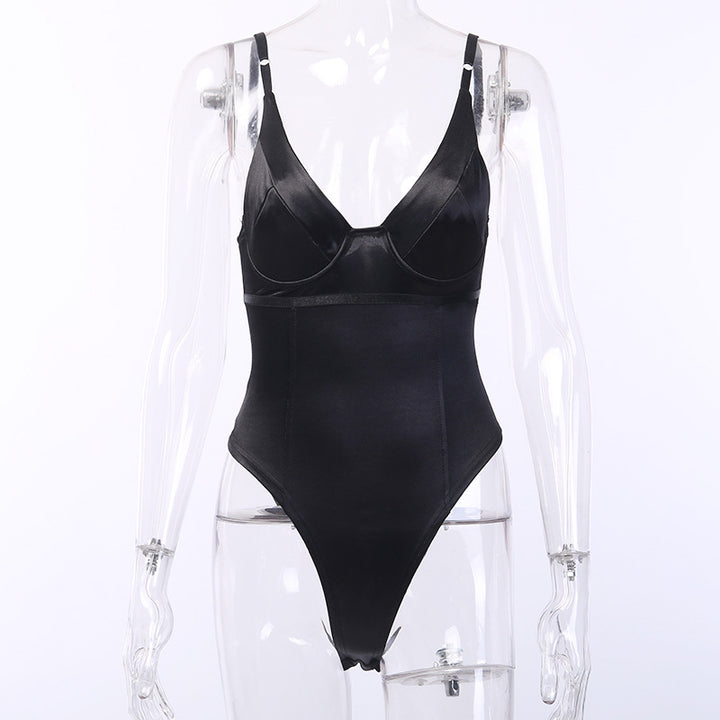 Dam Satin Bustier Top med djupt V-ringad neck och elegant passform Mirla-Eva Jonsson