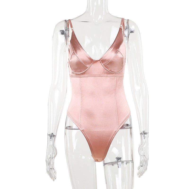 Dam Satin Bustier Top med djupt V-ringad neck och elegant passform Mirla-Eva Jonsson