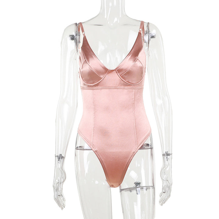 Dam Satin Bustier Top med djupt V-ringad neck och elegant passform Mirla-Eva Jonsson