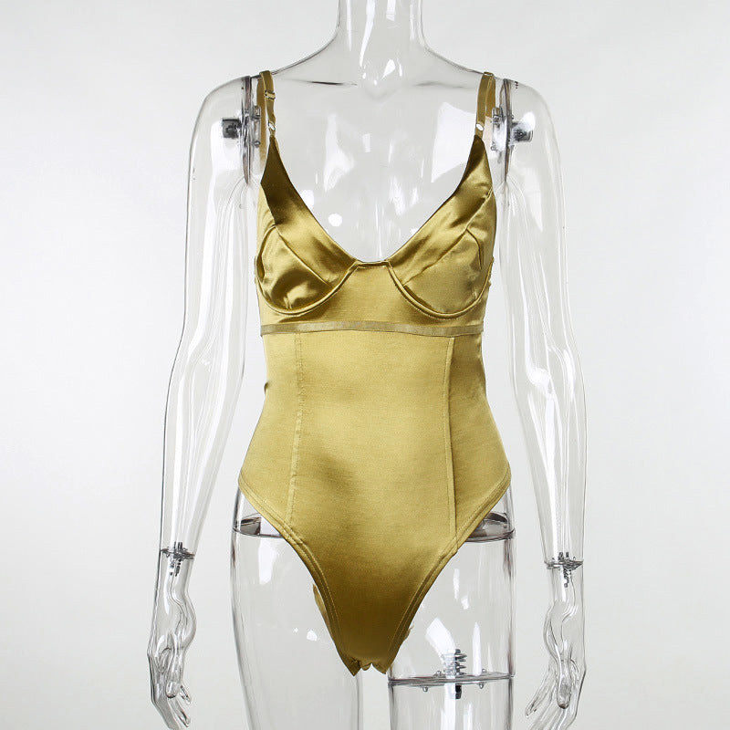 Dam Satin Bustier Top med djupt V-ringad neck och elegant passform Mirla-Eva Jonsson