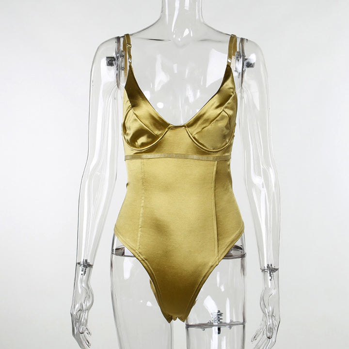 Dam Satin Bustier Top med djupt V-ringad neck och elegant passform Mirla-Eva Jonsson