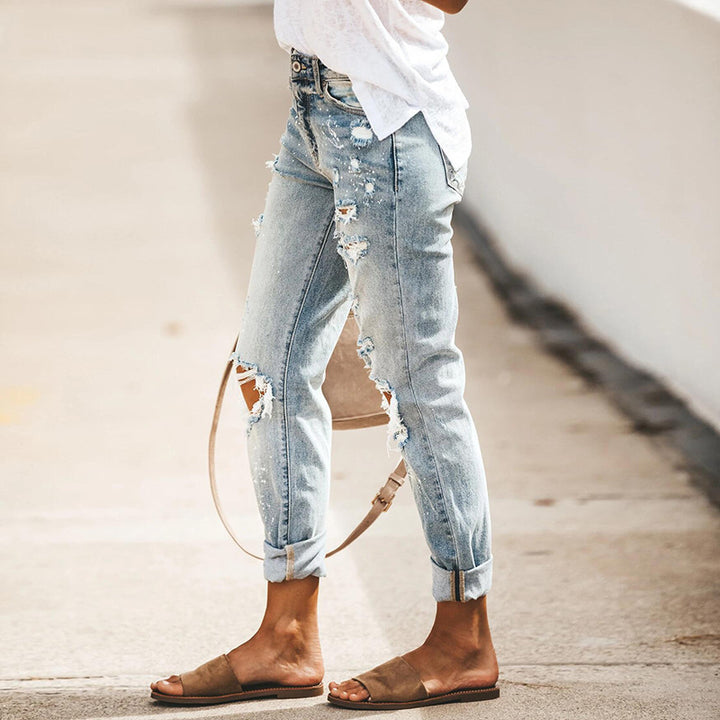 Dam Skinny Jeans med trendigt förstört effekt och hög midja skärning Mirla-Eva Jonsson