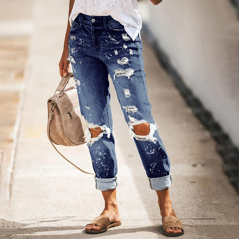 Dam Skinny Jeans med trendigt förstört effekt och hög midja skärning Mirla-Eva Jonsson