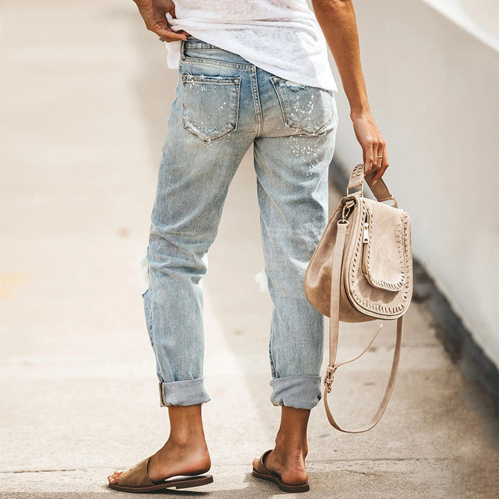 Dam Skinny Jeans med trendigt förstört effekt och hög midja skärning Mirla-Eva Jonsson