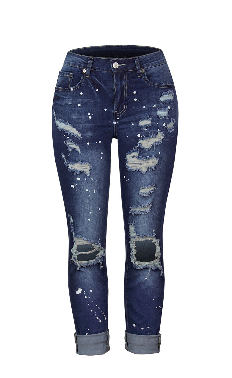 Dam Skinny Jeans med trendigt förstört effekt och hög midja skärning Mirla-Eva Jonsson