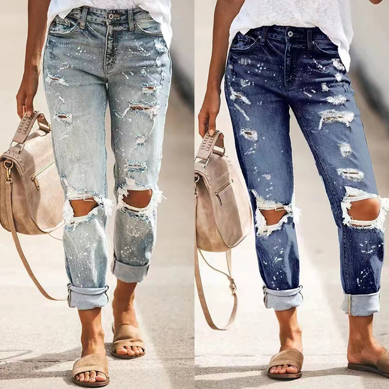Dam Skinny Jeans med trendigt förstört effekt och hög midja skärning Mirla-Eva Jonsson