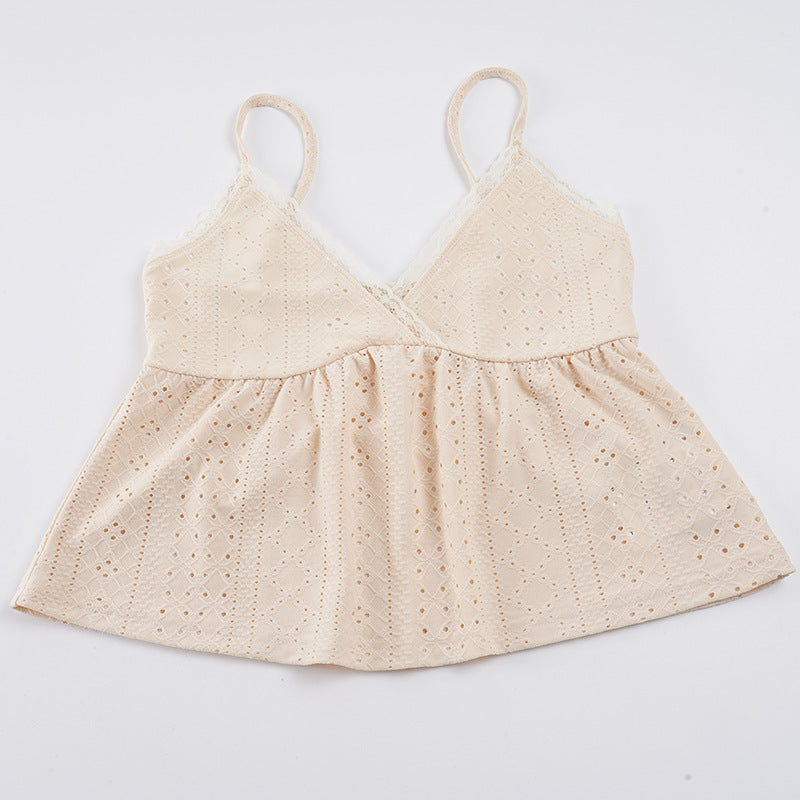 Dam Spaghetti- straps top med fint spetsdetalj och luftig bomullstruktur Mirla-Eva Jonsson