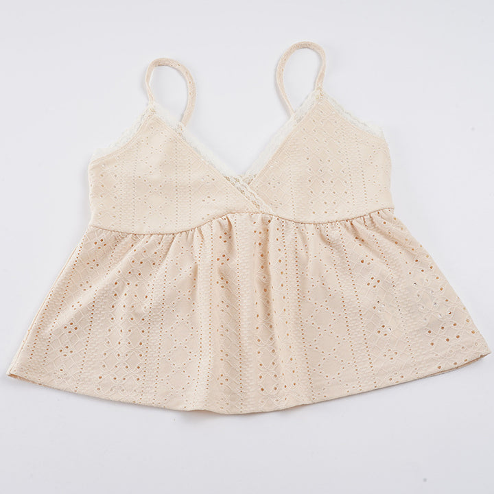 Dam Spaghetti- straps top med fint spetsdetalj och luftig bomullstruktur Mirla-Eva Jonsson