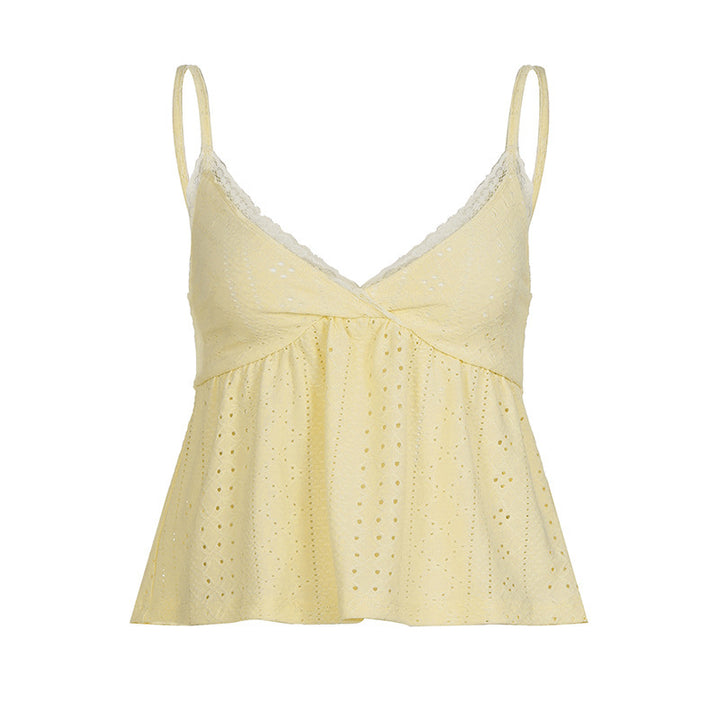 Dam Spaghetti- straps top med fint spetsdetalj och luftig bomullstruktur Mirla-Eva Jonsson