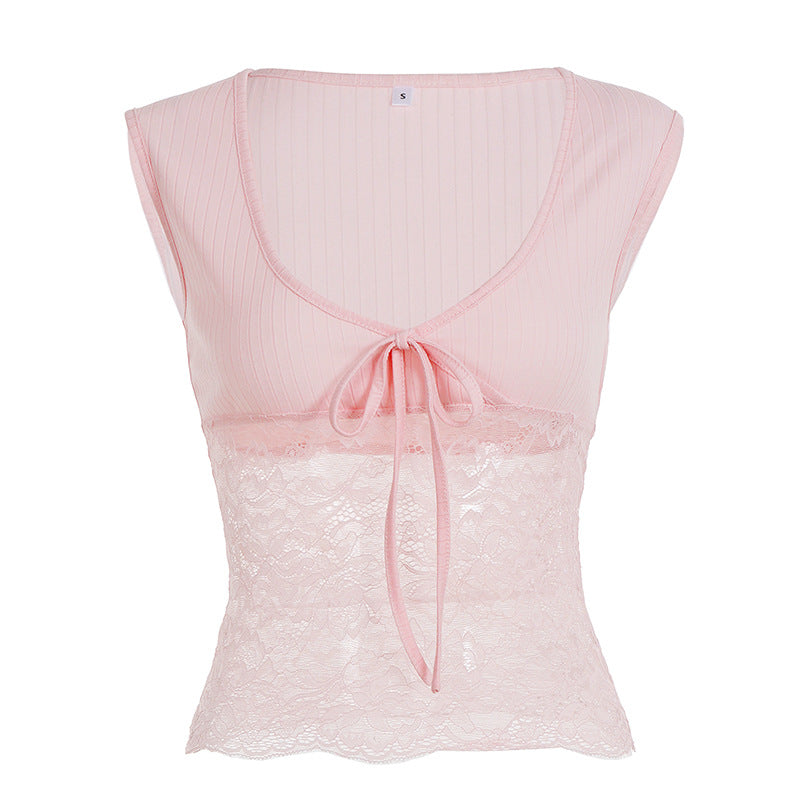 Dam Spitze Crop Top mit Bindeband und ärmellosem Design Mirla-Eva Jonsson