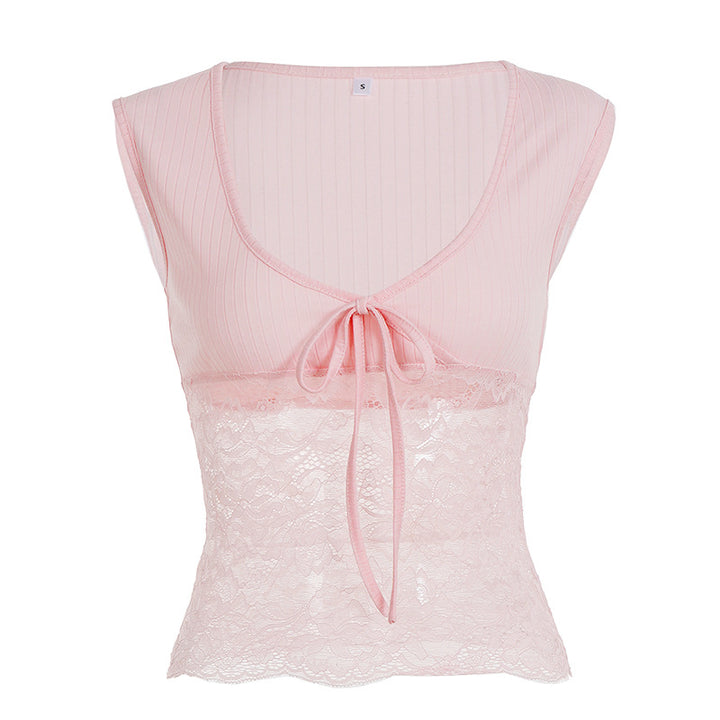 Dam Spitze Crop Top mit Bindeband und ärmellosem Design Mirla-Eva Jonsson