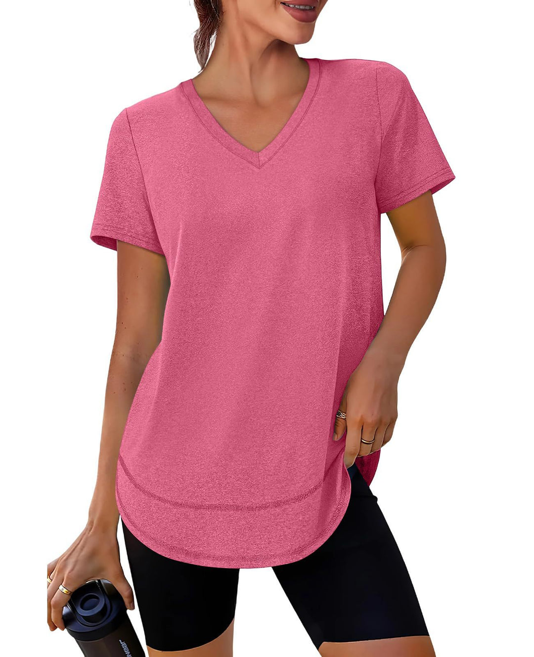Dam Sportig V-hals T-shirt med avslappnad passform Mirla-Eva Jonsson