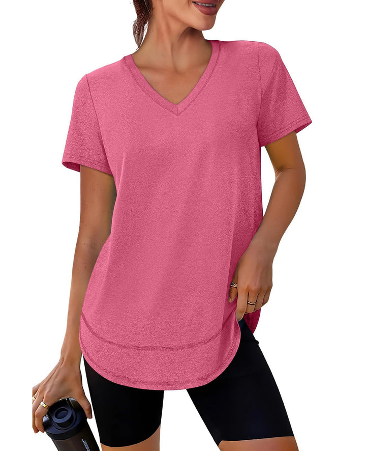 Dam Sportig V-hals T-shirt med avslappnad passform Mirla-Eva Jonsson