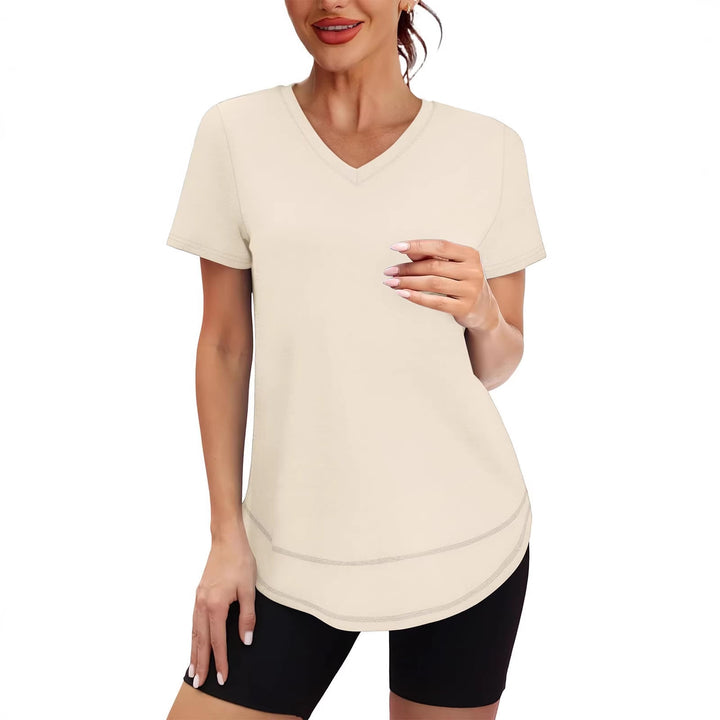 Dam Sportig V-hals T-shirt med avslappnad passform Mirla-Eva Jonsson
