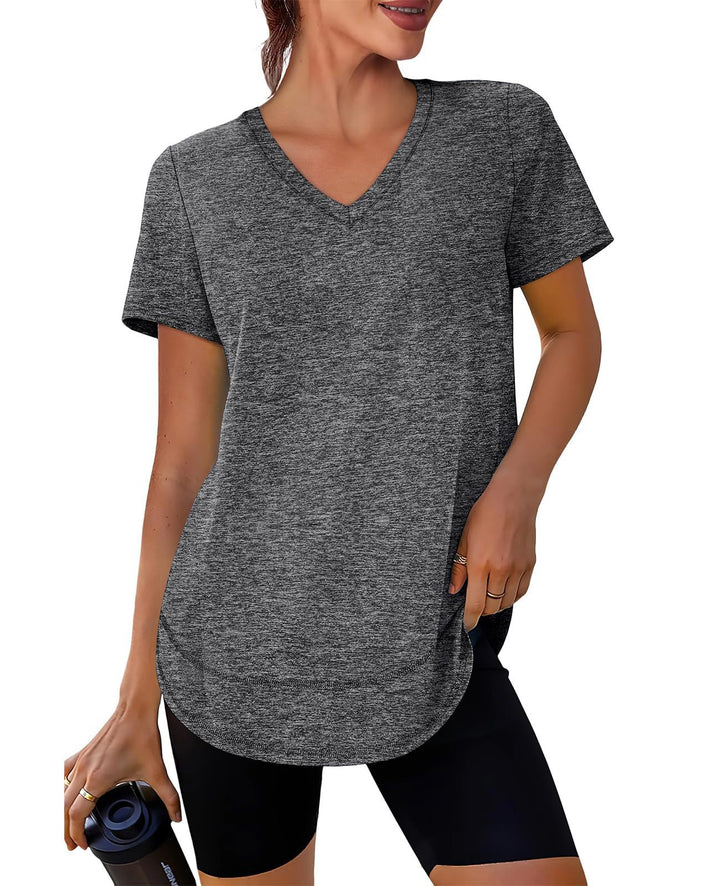 Dam Sportig V-hals T-shirt med avslappnad passform Mirla-Eva Jonsson