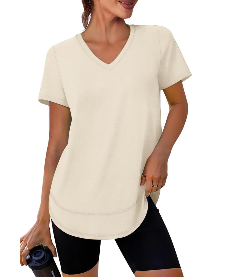 Dam Sportig V-hals T-shirt med avslappnad passform Mirla-Eva Jonsson
