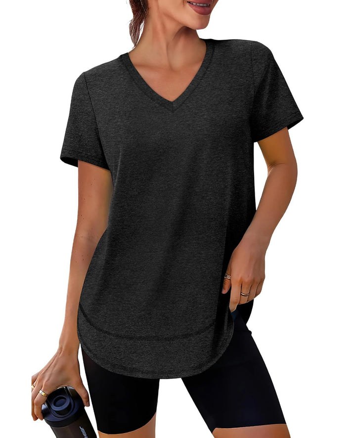 Dam Sportig V-hals T-shirt med avslappnad passform Mirla-Eva Jonsson