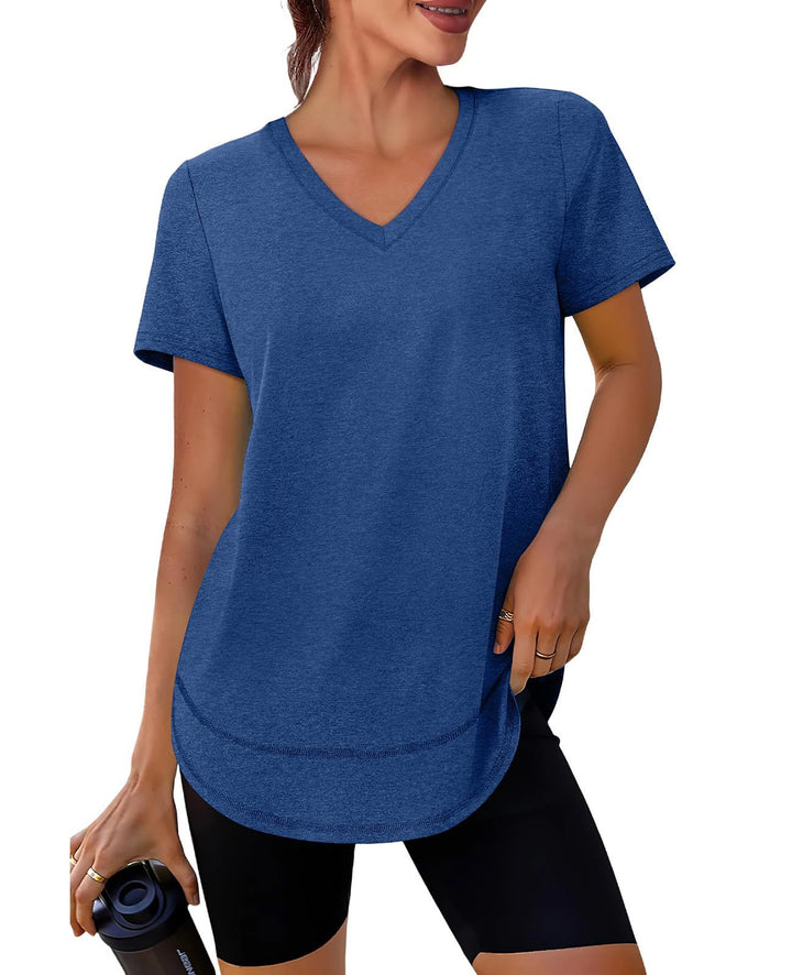 Dam Sportig V-hals T-shirt med avslappnad passform Mirla-Eva Jonsson