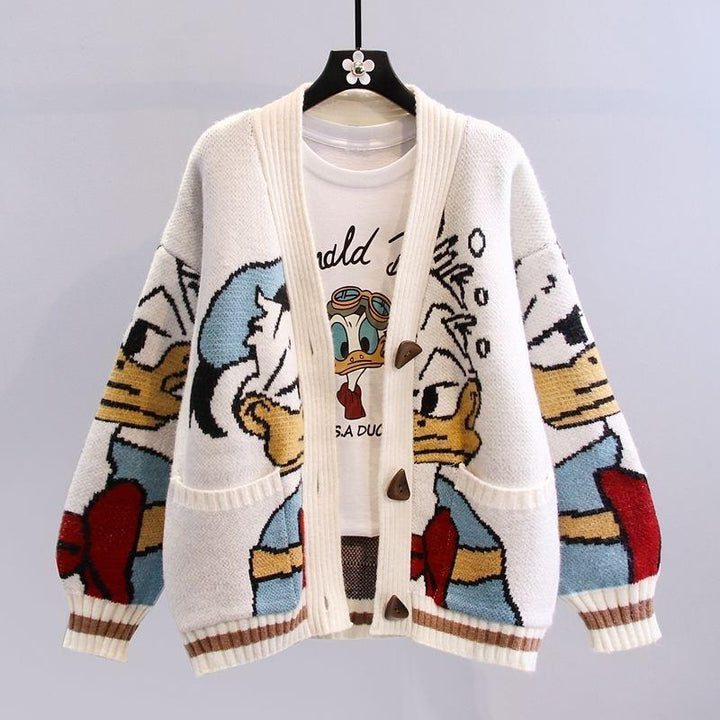 Dam Stickad Cardigan i Bomull med Broderat Disney-Motiv & Lekfull Design | Eva Jonsson-Eva Jonsson