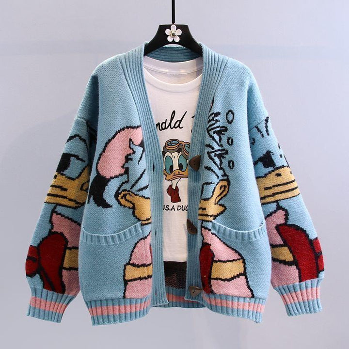 Dam Stickad Cardigan i Bomull med Broderat Disney-Motiv & Lekfull Design | Eva Jonsson-Eva Jonsson