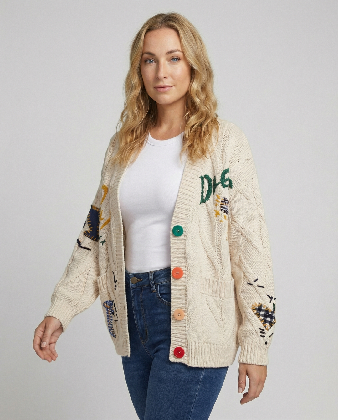 Dam Stickad Cardigan i Chunky-stil med Knäppning & Oversized Passform | Eva Jonsson-Eva Jonsson