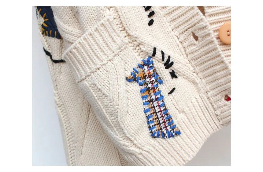 Dam Stickad Cardigan i Chunky-stil med Knäppning & Oversized Passform | Eva Jonsson-Eva Jonsson