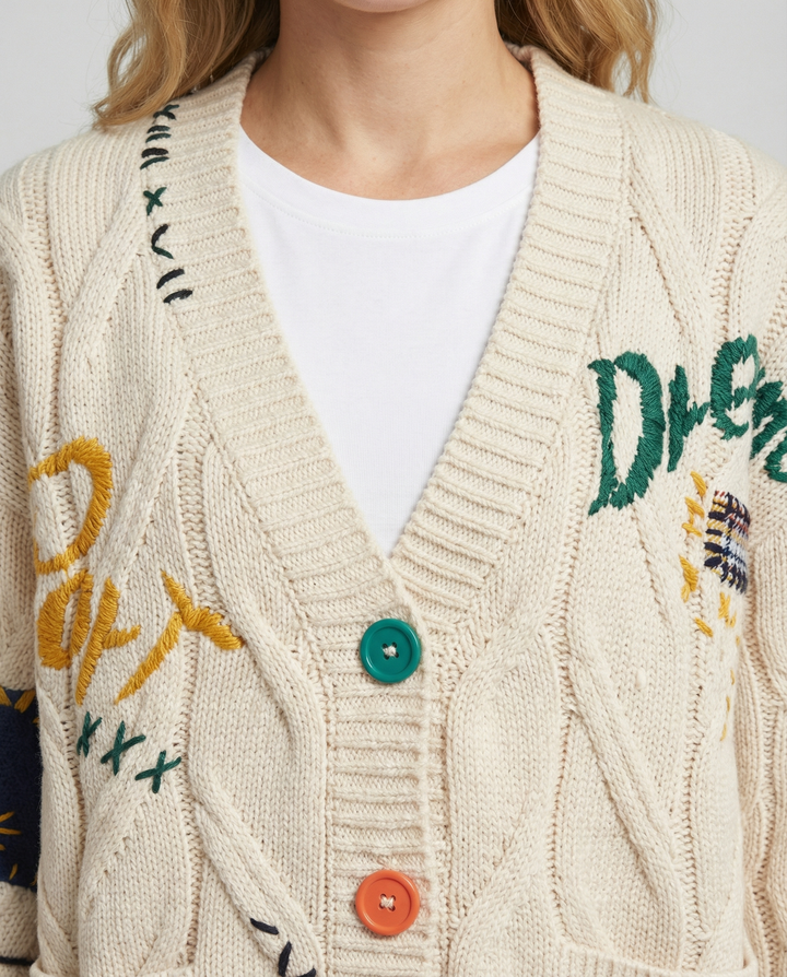 Dam Stickad Cardigan i Chunky-stil med Knäppning & Oversized Passform | Eva Jonsson-Eva Jonsson
