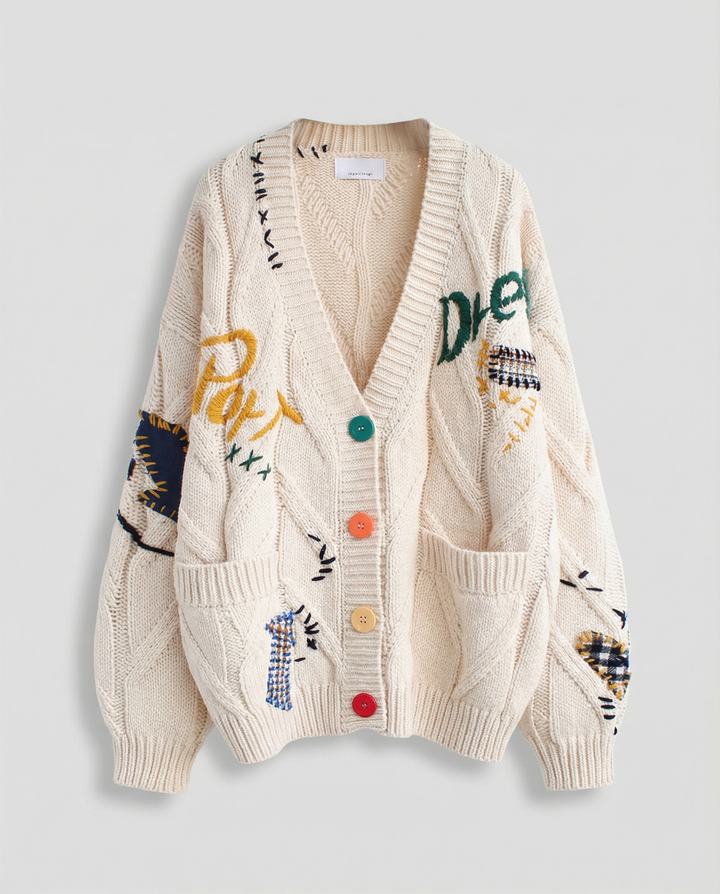 Dam Stickad Cardigan i Chunky-stil med Knäppning & Oversized Passform | Eva Jonsson-Eva Jonsson
