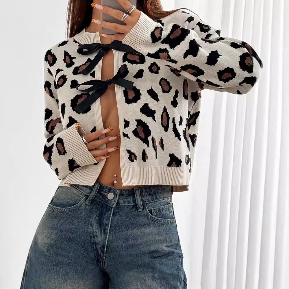 Dam Stilfull leopardstickad jacka med bindband Eva Jonsson-Eva Jonsson