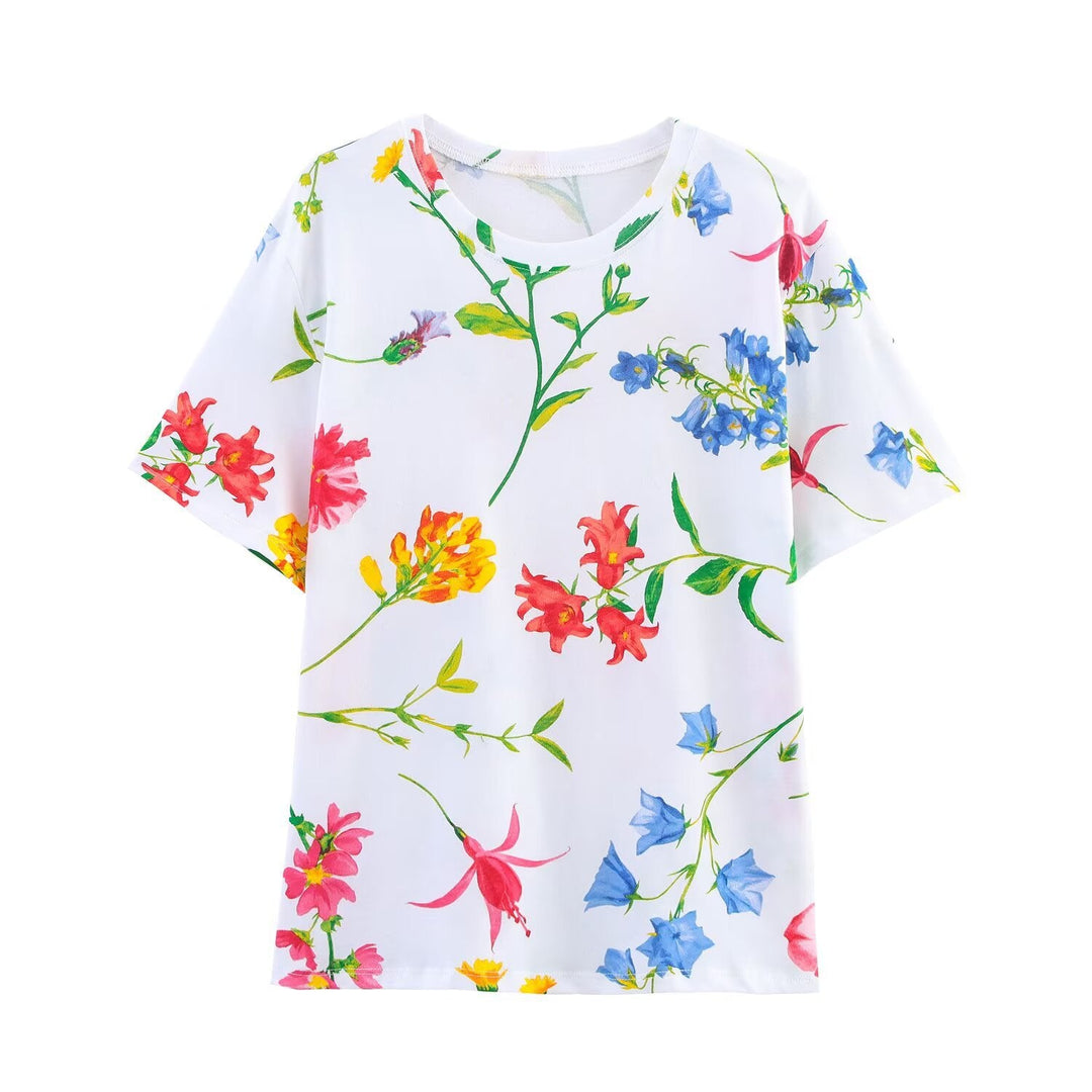 Dam T-shirt i högkvalitativ bomull med blommönster och avslappnad passform Mirla-Eva Jonsson