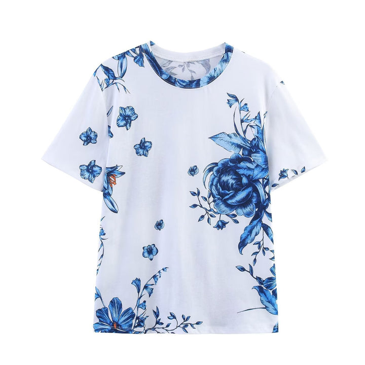 Dam T-shirt i högkvalitativ bomull med blommönster och avslappnad passform Mirla-Eva Jonsson