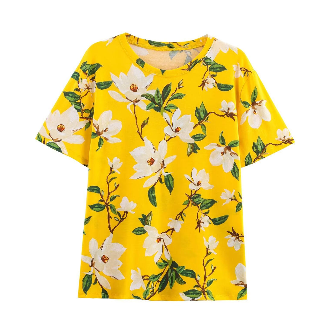 Dam T-shirt i högkvalitativ bomull med blommönster och avslappnad passform Mirla-Eva Jonsson
