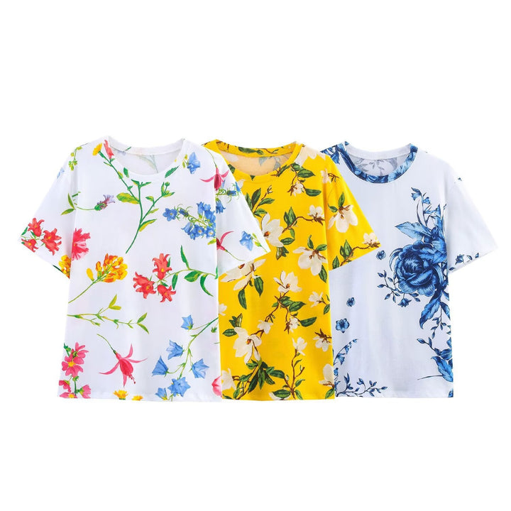 Dam T-shirt i högkvalitativ bomull med blommönster och avslappnad passform Mirla-Eva Jonsson