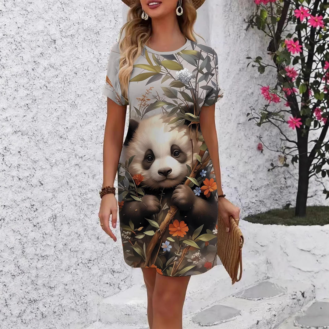 Dam T-shirt klänning med blommönster och bekväm passform Mirla-Eva Jonsson