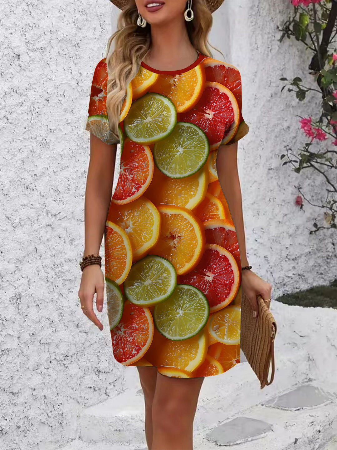 Dam T-shirt klänning med blommönster och bekväm passform Mirla-Eva Jonsson