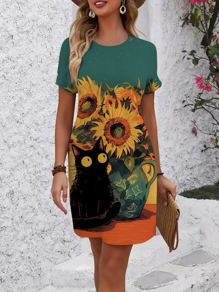 Dam T-shirt klänning med blommönster och bekväm passform Mirla-Eva Jonsson