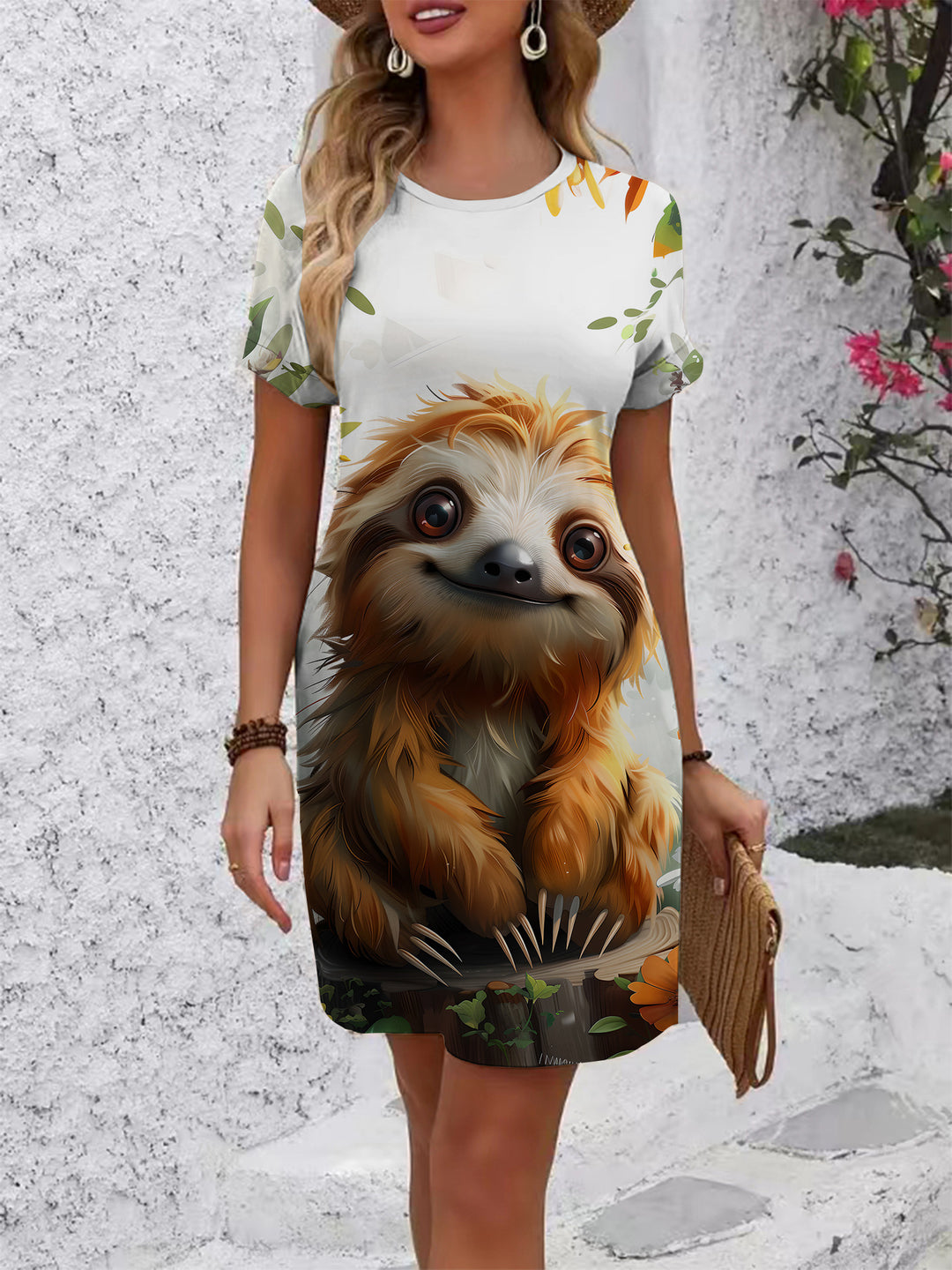 Dam T-shirt klänning med blommönster och bekväm passform Mirla-Eva Jonsson
